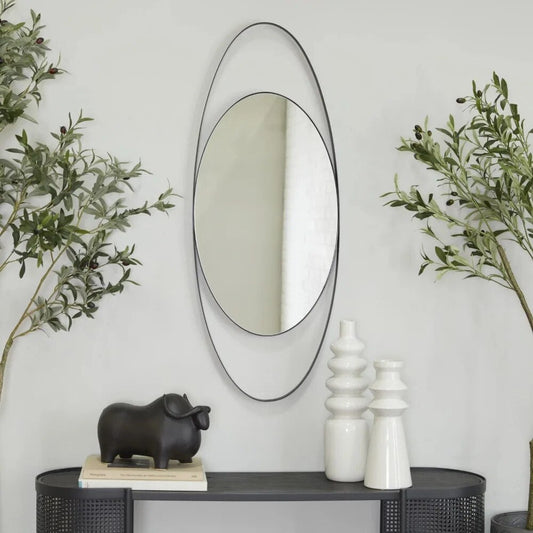 16" x 42" Black Oval Wall Mirror Decorative Mirrors